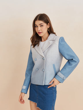 Latin Quarters Women'S Blue Collar Neck Full Sleeves Solid Casual Coat