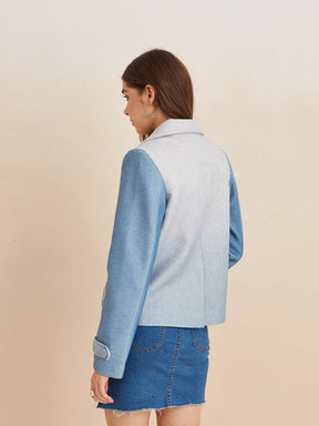 Latin Quarters Women'S Blue Collar Neck Full Sleeves Solid Casual Coat