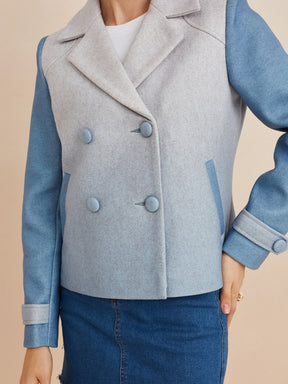 Latin Quarters Women'S Blue Collar Neck Full Sleeves Solid Casual Coat