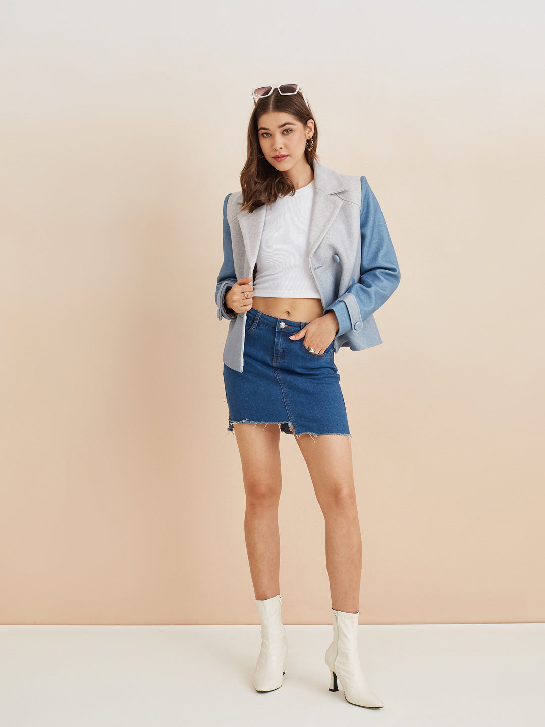 Latin Quarters Women'S Blue Collar Neck Full Sleeves Solid Casual Coat