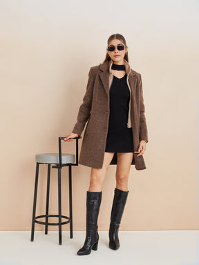 Latin Quarters Women'S Brown Collar Neck Full Sleeves Solid Casual Coat