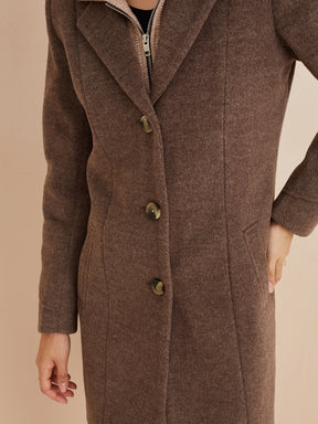 Latin Quarters Women'S Brown Collar Neck Full Sleeves Solid Casual Coat