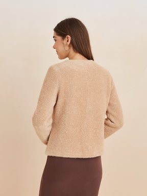 Latin Quarters Women'S Beige Round Neck Full Sleeves Solid Casual Jacket