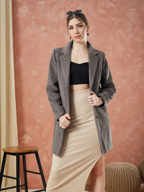 Latin Quarters Women's Brown Full Sleeves Solid Collar Neck Casual Coat