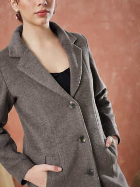 Latin Quarters Women's Brown Full Sleeves Solid Collar Neck Casual Coat