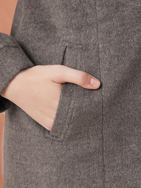 Latin Quarters Women's Brown Full Sleeves Solid Collar Neck Casual Coat