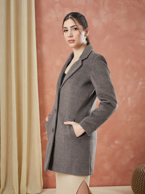 Latin Quarters Women's Brown Full Sleeves Solid Collar Neck Casual Coat