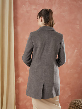 Latin Quarters Women's Brown Full Sleeves Solid Collar Neck Casual Coat