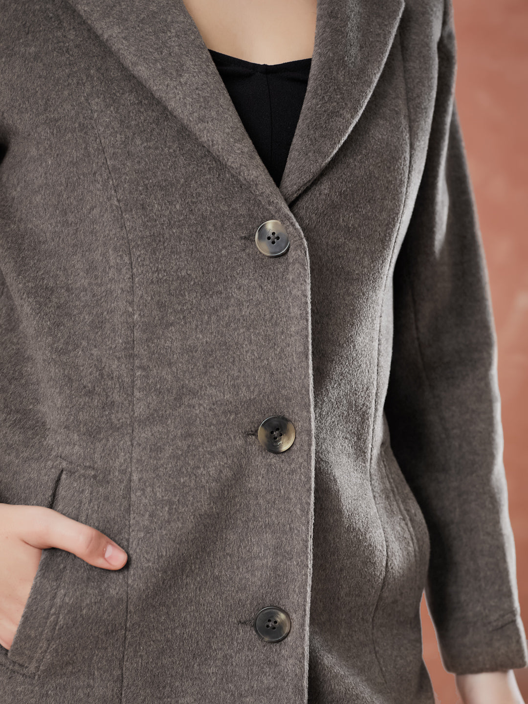 Latin Quarters Women's Brown Full Sleeves Solid Collar Neck Casual Coat