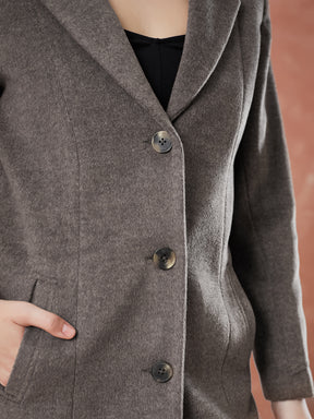 Latin Quarters Women's Brown Full Sleeves Solid Collar Neck Casual Coat