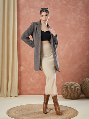 Latin Quarters Women's Brown Full Sleeves Solid Collar Neck Casual Coat