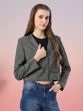 Latin Quarters Women's Black Textured Full Sleeve Collar Neck Casual Blazer