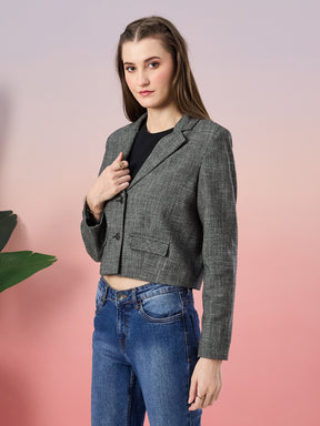 Latin Quarters Women's Black Textured Full Sleeve Collar Neck Casual Blazer