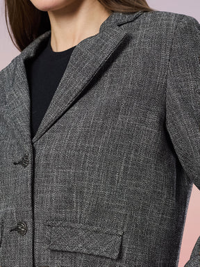 Latin Quarters Women's Black Textured Full Sleeve Collar Neck Casual Blazer