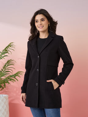 Latin Quarters Women's Black Solid Collar Neck Full Sleeves Casual Coat