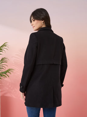 Latin Quarters Women's Black Solid Collar Neck Full Sleeves Casual Coat