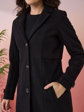 Latin Quarters Women's Black Solid Collar Neck Full Sleeves Casual Coat