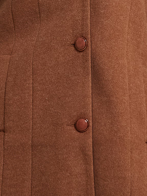 Latin Quarters Women's Brown Solid Lapel Collar Full Sleeve Casual Coat