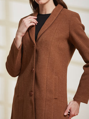 Latin Quarters Women's Brown Solid Lapel Collar Full Sleeve Casual Coat