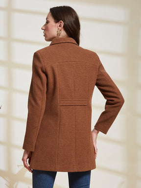 Latin Quarters Women's Brown Solid Lapel Collar Full Sleeve Casual Coat