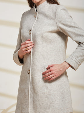 Latin Quarters Women's Off White Solid Mandarin Collar Full Sleeve Casual Coat