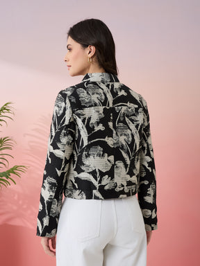 Latin Quarters Women's Black Printed Collar Neck Full Sleeves Casual Jacket