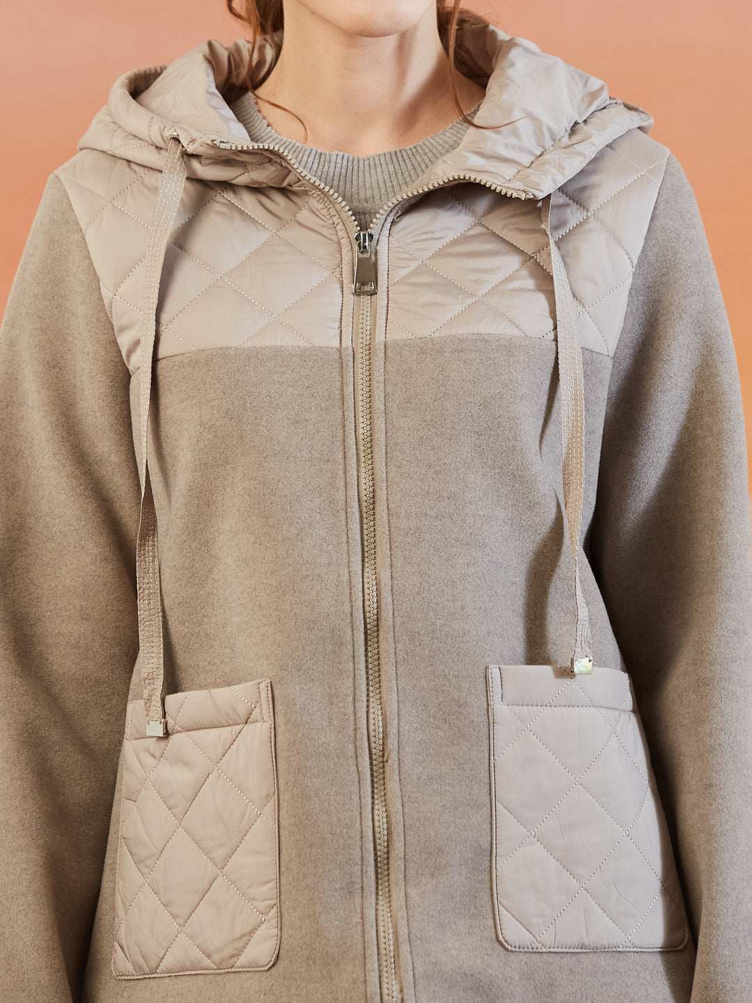 Latin Quarters Women's Beige Solid Full Sleeves Hooded Neck Casual Hooded Jacket