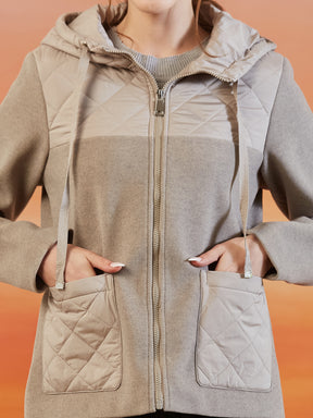 Latin Quarters Women's Beige Solid Full Sleeves Hooded Neck Casual Hooded Jacket