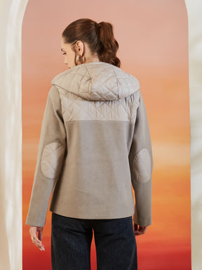 Latin Quarters Women's Beige Solid Full Sleeves Hooded Neck Casual Hooded Jacket