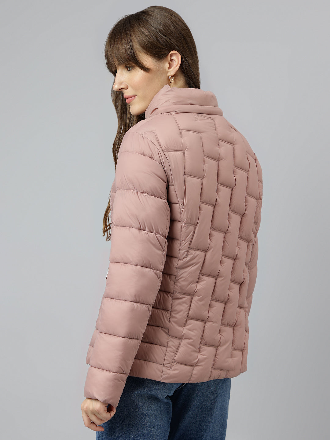 Latin Quarters Women's Pink Solid Full Sleeves Hooded Neck Casual Puffer Jacket