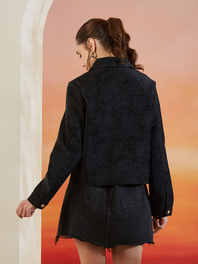 Latin Quarters Women's Black Solid Full Sleeves Collar Neck Casual Jacket