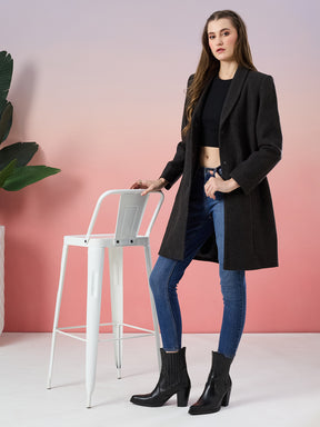 Latin Quarters Women's Black Solid Full Sleeve Collar Neck Casual Overcoat