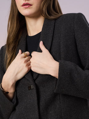 Latin Quarters Women's Black Solid Full Sleeve Collar Neck Casual Overcoat