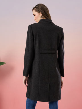 Latin Quarters Women's Black Solid Full Sleeve Collar Neck Casual Overcoat