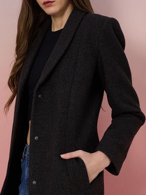 Latin Quarters Women's Black Solid Full Sleeve Collar Neck Casual Overcoat
