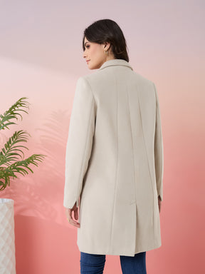 Latin Quarters Women's Beige Solid Collar Neck Full Sleeves Casual Coat