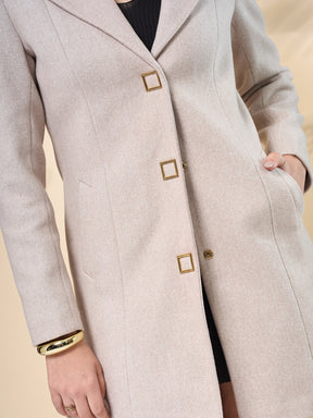 Latin Quarters Women's Solid Ivory Full Sleeve Collared Neck Casual Coat