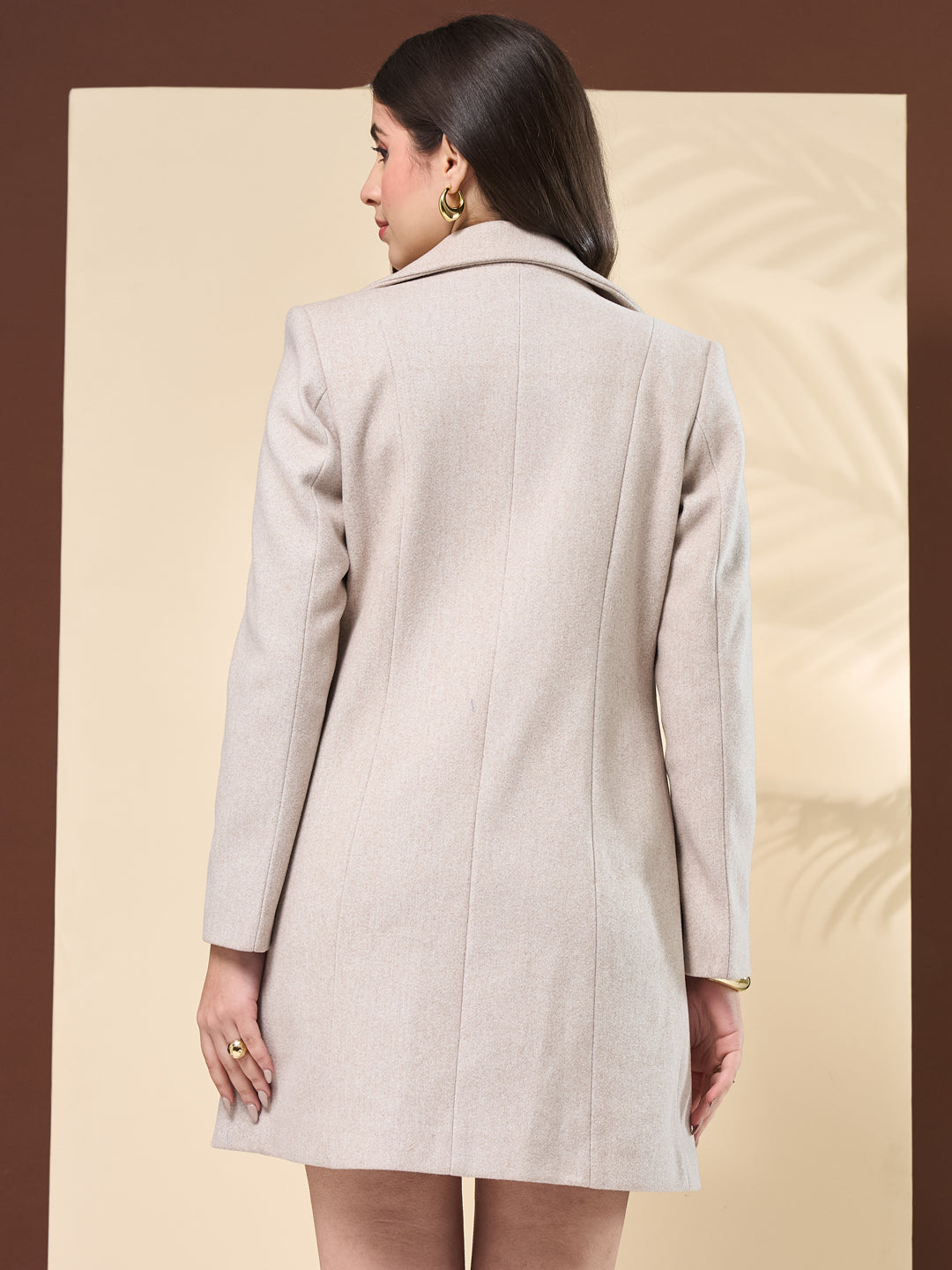 Latin Quarters Women's Solid Ivory Full Sleeve Collared Neck Casual Coat