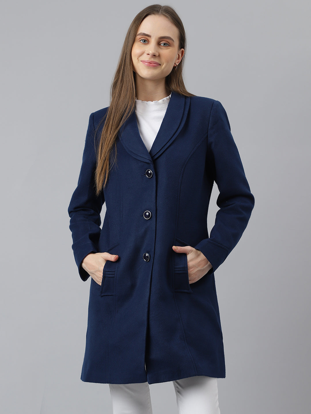 Blue Full Sleeve Women Over Coat Jacket For Party