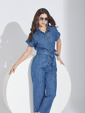 Latin Quarters Women's Blue Denim Jumpsuit