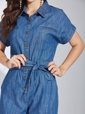 Latin Quarters Women's Blue Denim Jumpsuit