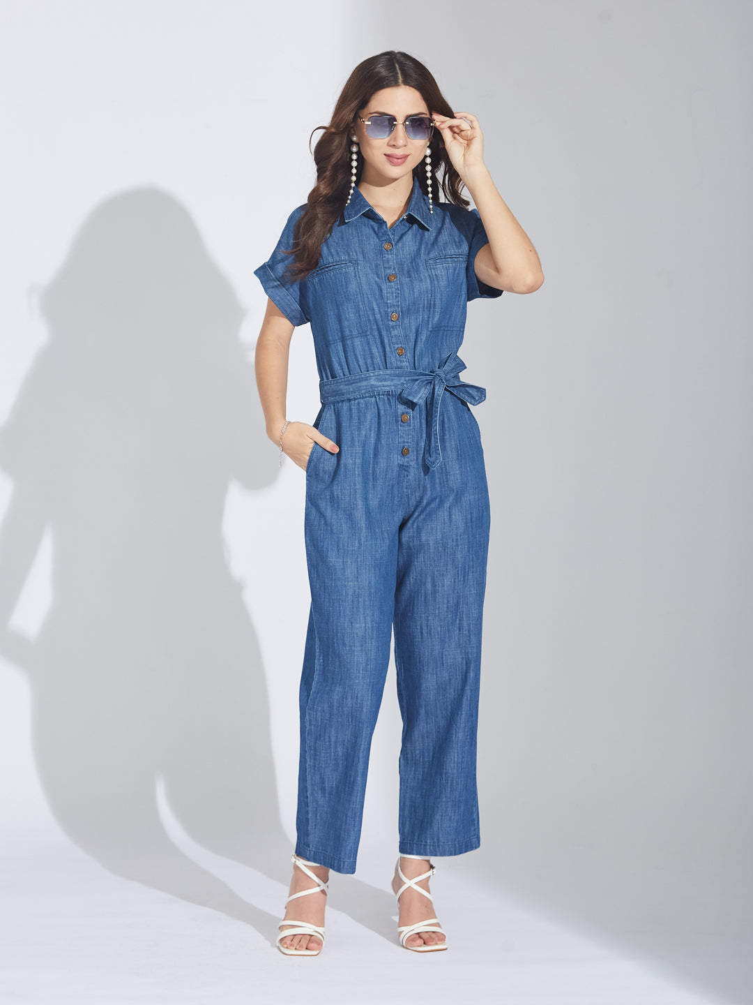Latin Quarters Women's Blue Denim Jumpsuit