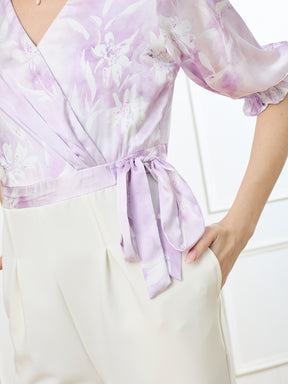 Latin Quarters Women's Lilac Half Sleeves V-Neck Casual Printed Jumpsuit