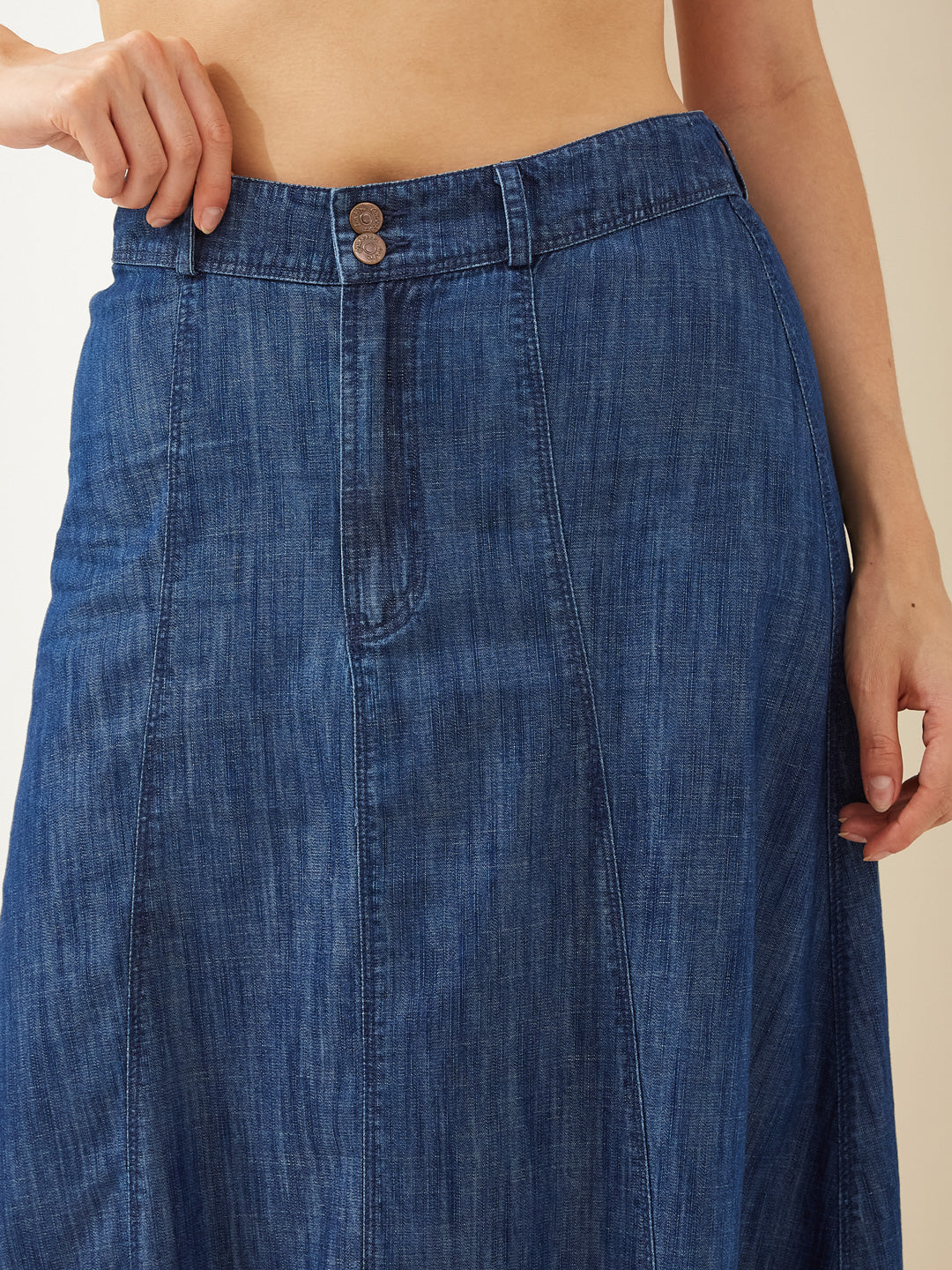 Latin Quarters Women's Solid Blue Casual A-Line High Rise Skirt