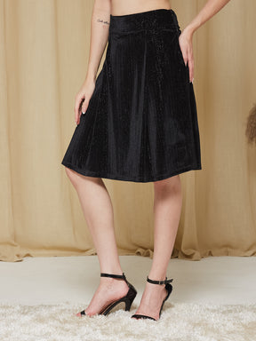 Latin Quarters Women'S Black Solid Casual High Rise A-Line Skirt