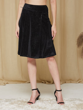 Latin Quarters Women'S Black Solid Casual High Rise A-Line Skirt