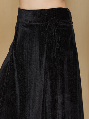 Latin Quarters Women'S Black Solid Casual High Rise A-Line Skirt