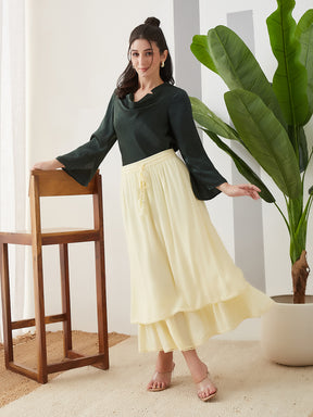 Latin Quarters Women Yellow Solid Ankle Length High Rise Casual Skirt