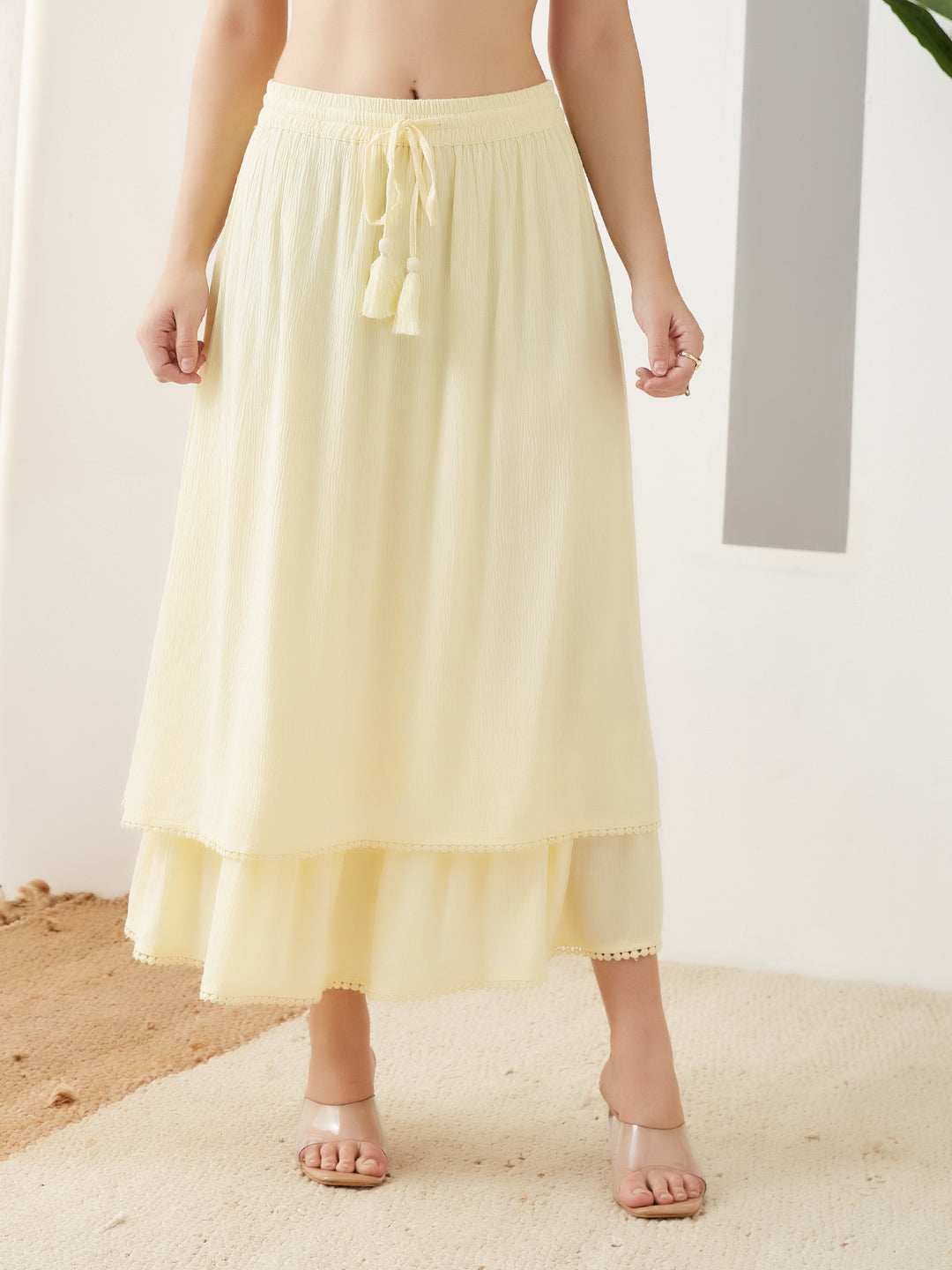Latin Quarters Women Yellow Solid Ankle Length High Rise Casual Skirt