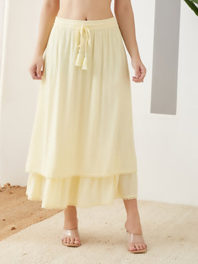 Latin Quarters Women Yellow Solid Ankle Length High Rise Casual Skirt